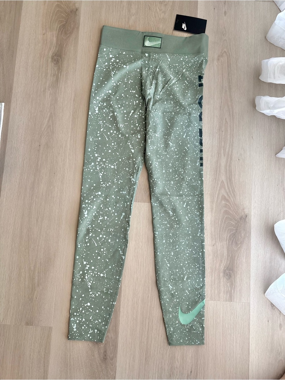 Nike Women’s Olive Green Workout Leggings with Mint Swoosh
